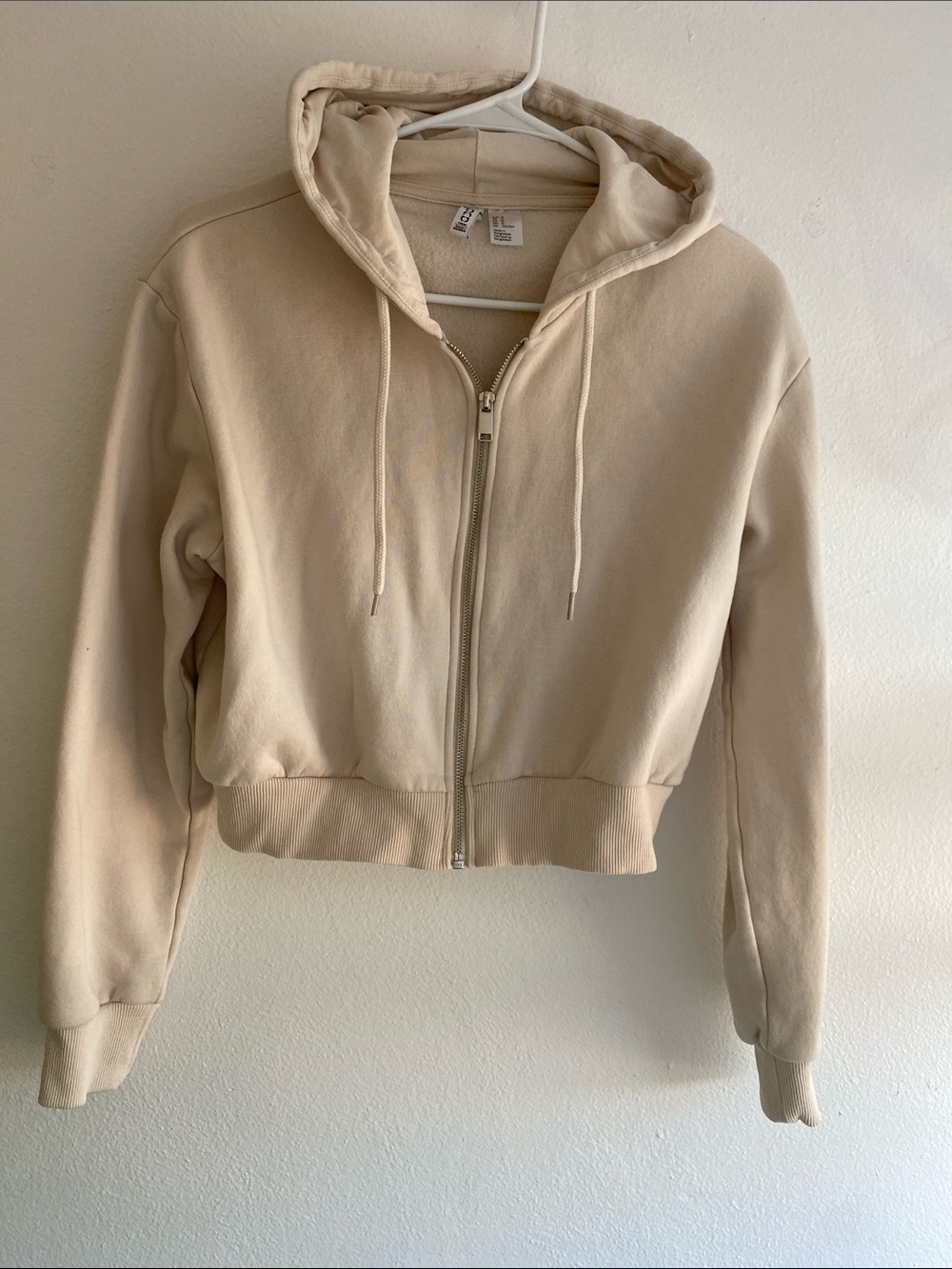 H&M Cream Cropped Zip Hoodie